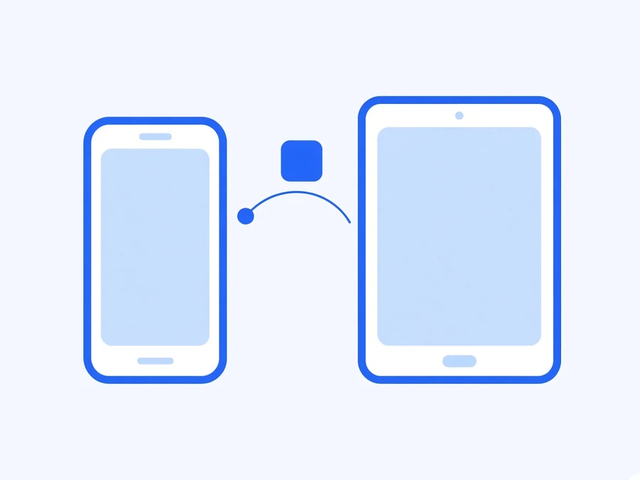 iPhone и iPad рядом, значок приложения перелетает между ними по дуге